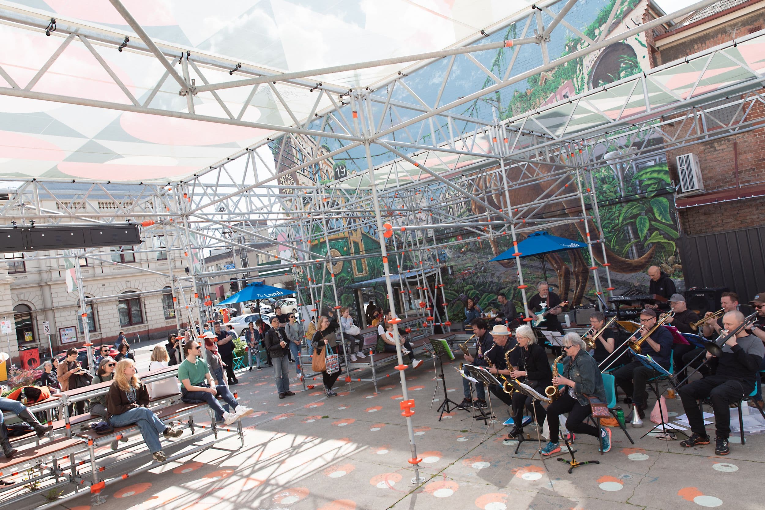 a brass band playing outside